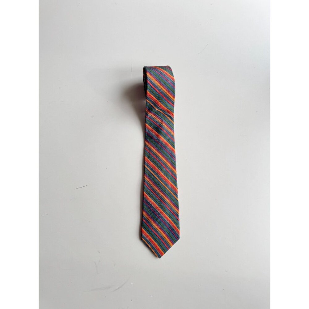 Vintage VALENTI Rainbow Striped 100% Silk Tie